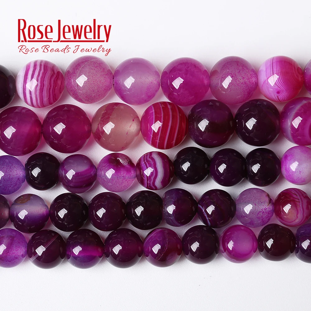 

Natural Stone Fuchsia Striped Onyx Agates Round Loose Beads 15" Strand 4 6 8 10 12 MM Pick Size For Jewelry Making DIY Bracelet