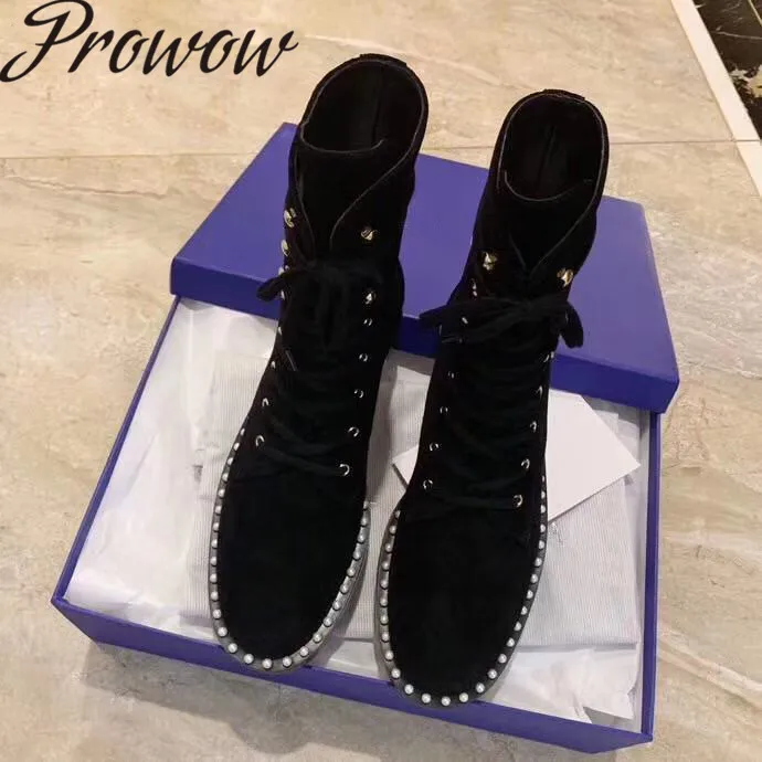 Prowow New Genuine Leather Pearl Trimmed Ankle Boots Gladiator Lace Up Thick Heel Low Heel Comfortable Casual Boots Shoes Women
Prowow New Genuine Leather Pearl Trimmed Ankle Boots Gladiator Lace Up Thick Heel Low Heel Comfortable Casual Boots Shoes Women