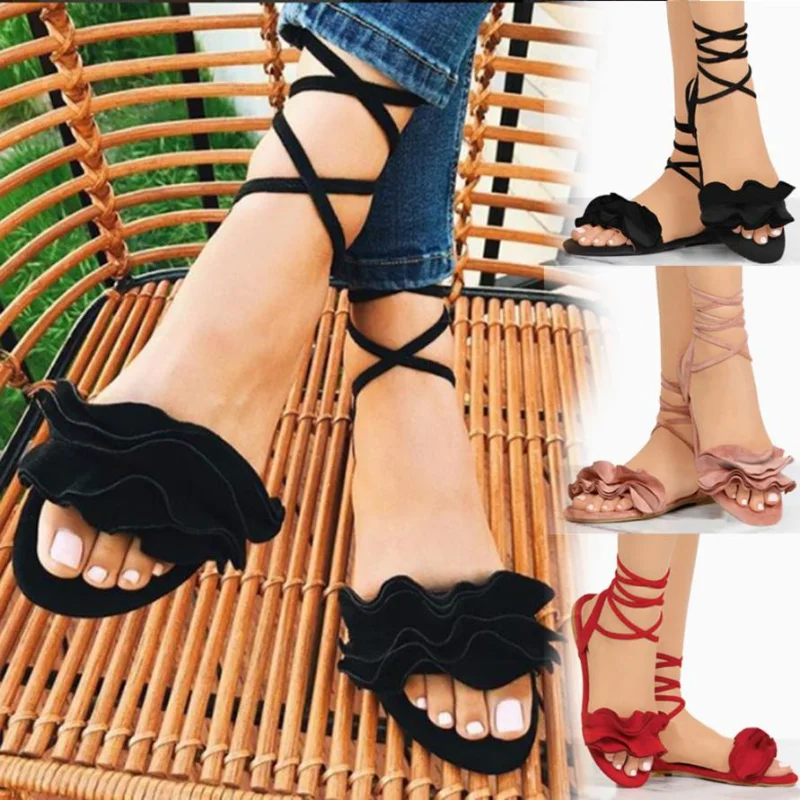 2021 Summer Women Fashion Sandals Solid Color Ruffles Round Toe Flat Heel Cross Tied Sandals Rome Shoes Sandals Zapatos De Mujer
2021 Summer Women Fashion Sandals Solid Color Ruffles Round Toe Flat Heel Cross Tied Sandals Rome Shoes Sandals Zapatos De Mujer