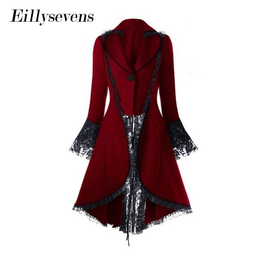 Vintage Woman Jackets Gothic Turn-down Collar Lace Patchwork Solid Color Outerwear Irregular Hem Autumn Long Jackets Coat
Vintage Woman Jackets Gothic Turn-down Collar Lace Patchwork Solid Color Outerwear Irregular Hem Autumn Long Jackets Coat