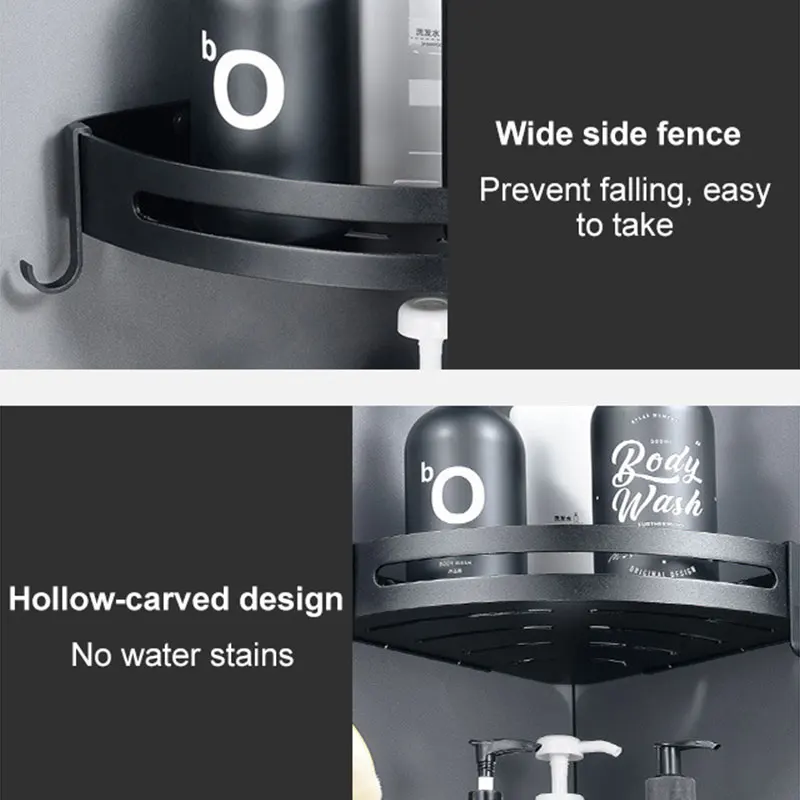 Bathroom Shelf Organizer Shower Storage Rack Black Corner Shelves Wall Mounted Aluminum Toilet Shampoo Holder Wall-free Punch
Bathroom Shelf Organizer Shower Storage Rack Black Corner Shelves Wall Mounted Aluminum Toilet Shampoo Holder Wall-free Punch