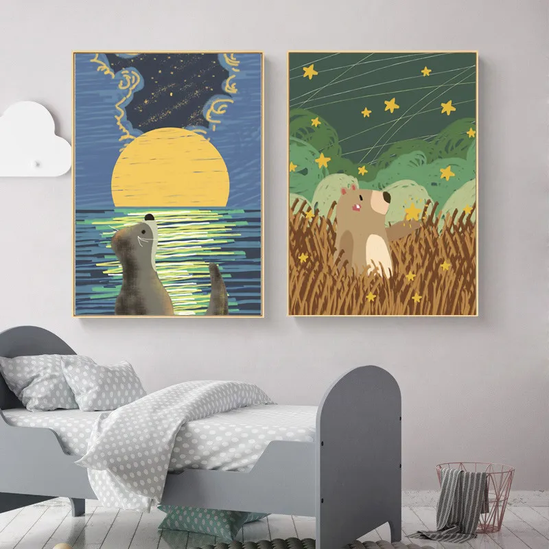 Animal cartoon painting canvas painting cute style decoration baby room kid room wall art poster home customizable household
Animal cartoon painting canvas painting cute style decoration baby room kid room wall art poster home customizable household
