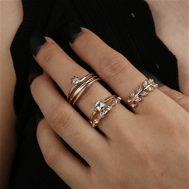 3Pcs Trendy Rings Set For Women Fashion Jewelry Leaf Geometric Crystal Gold Color Finger Ring Decoration Girls Gift
3Pcs Trendy Rings Set For Women Fashion Jewelry Leaf Geometric Crystal Gold Color Finger Ring Decoration Girls Gift