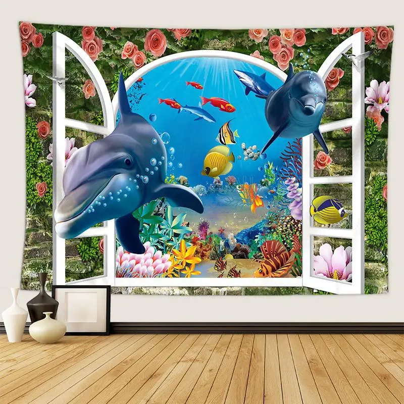 

Подводный мир 3d гобелен настенный животный Дельфин черепаха Коралл картина полиэстер ткань Декор для комнаты Настенный декор для спальни