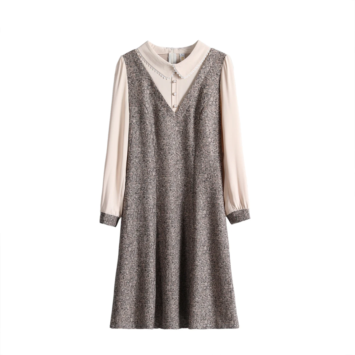 Women's 2021 early spring new dress stitching fake two-piece slim doll collar dress
Women's 2021 early spring new dress stitching fake two-piece slim doll collar dress