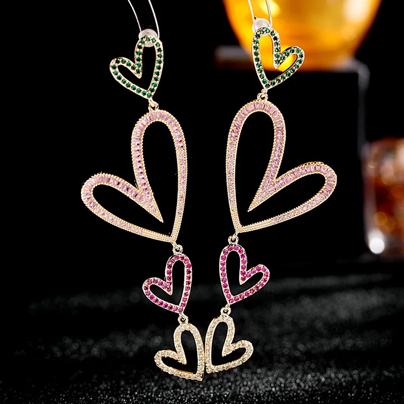 Luxury Zirconium Designer Heart Drop Earrings Gold Long Hollow CZ Dangle Earrings Luxury Dinner Temperament Love Earrings
Luxury Zirconium Designer Heart Drop Earrings Gold Long Hollow CZ Dangle Earrings Luxury Dinner Temperament Love Earrings