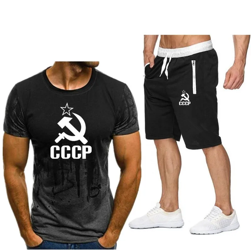 Мужская футболка и шорты CCCP комплект из двух предметов летний топ в русском стиле