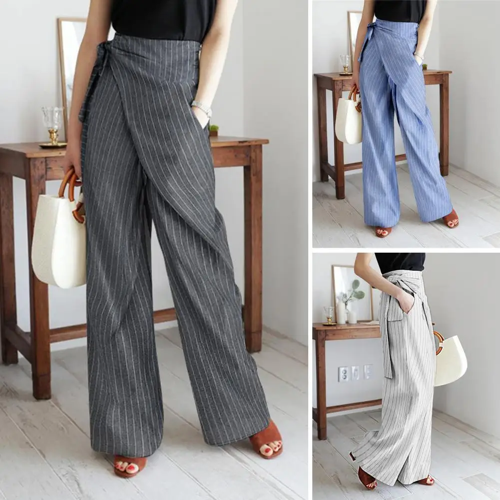 3XL Pants Stripes Wide Leg Slacks Women High Waist Pockets Bandage Trousers for Work
3XL Pants Stripes Wide Leg Slacks Women High Waist Pockets Bandage Trousers for Work