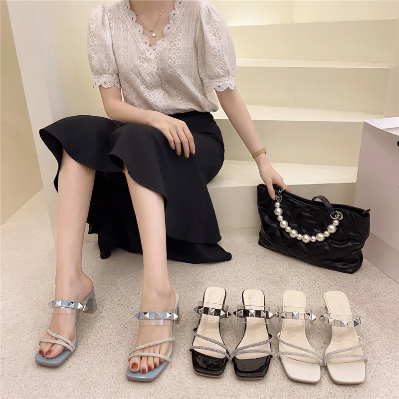 Shoes Women Square heel Ladies' Slippers Shallow Pantofle Transparent Heel Heeled Mules Rivet Luxury Slides Soft Block Summer 2
Shoes Women Square heel Ladies' Slippers Shallow Pantofle Transparent Heel Heeled Mules Rivet Luxury Slides Soft Block Summer 2