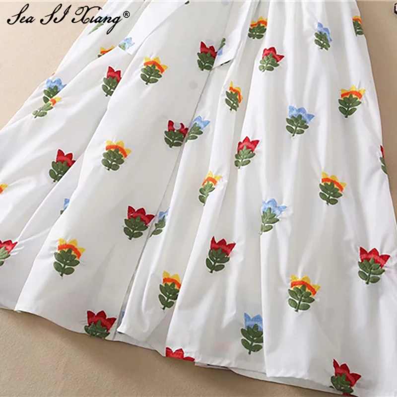 Seasixiang Fashion Designer Summer Dress Women Short Sleeve Belt Flower Embroidery Print Patchwork Party Casual Midi Shirt Dress
Seasixiang Fashion Designer Summer Dress Women Short Sleeve Belt Flower Embroidery Print Patchwork Party Casual Midi Shirt Dress