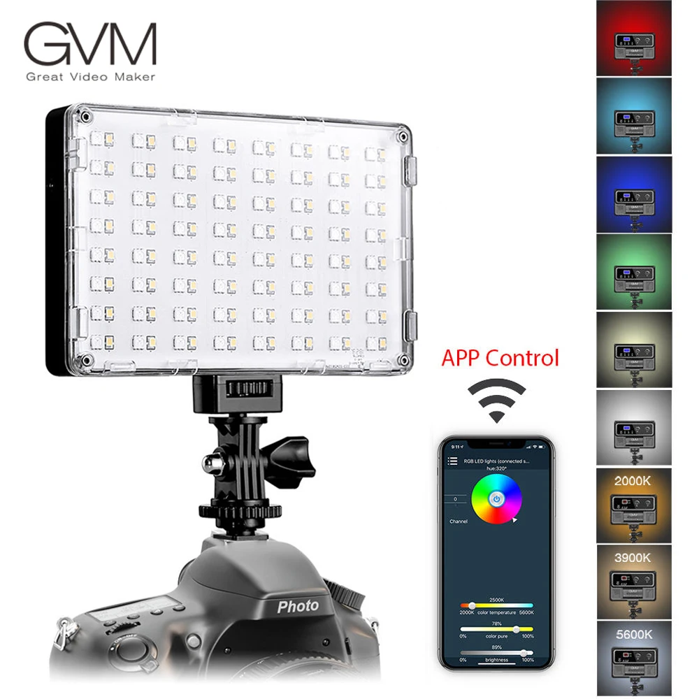 

GVM RGB 10S LED Video Light On Camera Fill Lighting Photo Studio Photographic Colorful 128 LEDs Lamp with Wi-Fi Control Battery