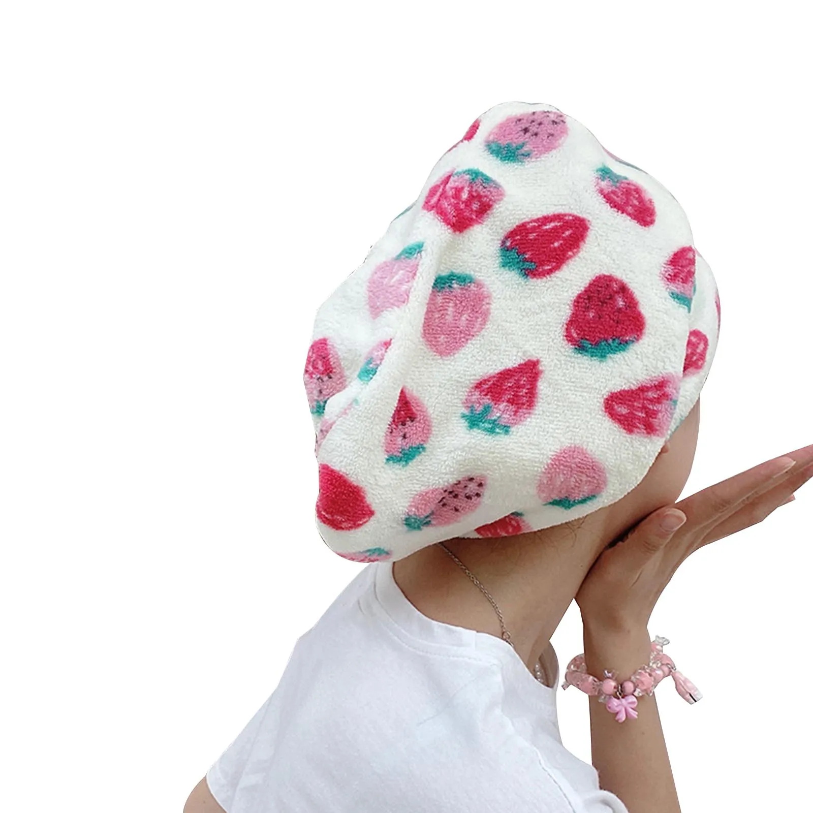 Women Strawberry Print Hair-Drying Cap Microfiber Water Absorbent Cute Bathing Cap Bathroom Towels Accessories
Women Strawberry Print Hair-Drying Cap Microfiber Water Absorbent Cute Bathing Cap Bathroom Towels Accessories