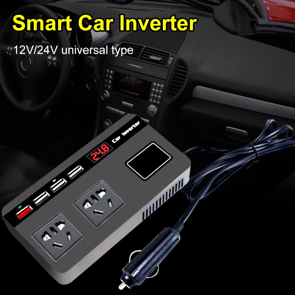 200W Power Inverter 12/24V Voltage Converter with Digital Display 4 USB Cigarette lighter QC3.0 Fast Charging for Phones Stablet
200W Power Inverter 12/24V Voltage Converter with Digital Display 4 USB Cigarette lighter QC3.0 Fast Charging for Phones Stablet