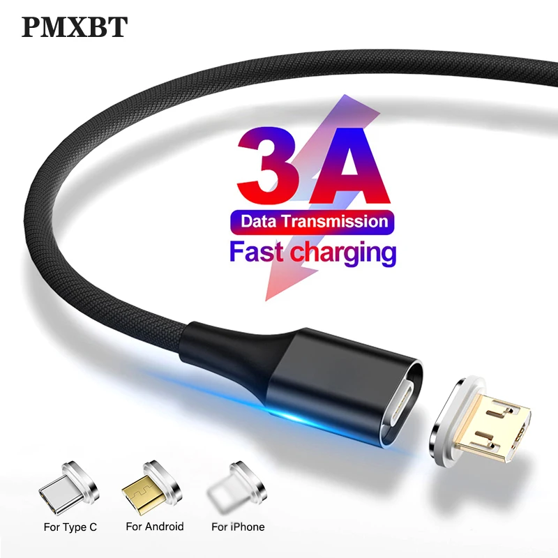 Магнитный кабель 3A для быстрой зарядки iPhone Xs Max XR 8 7 6 6S Plus Кабель Micro USB type C samsung Xiaomi