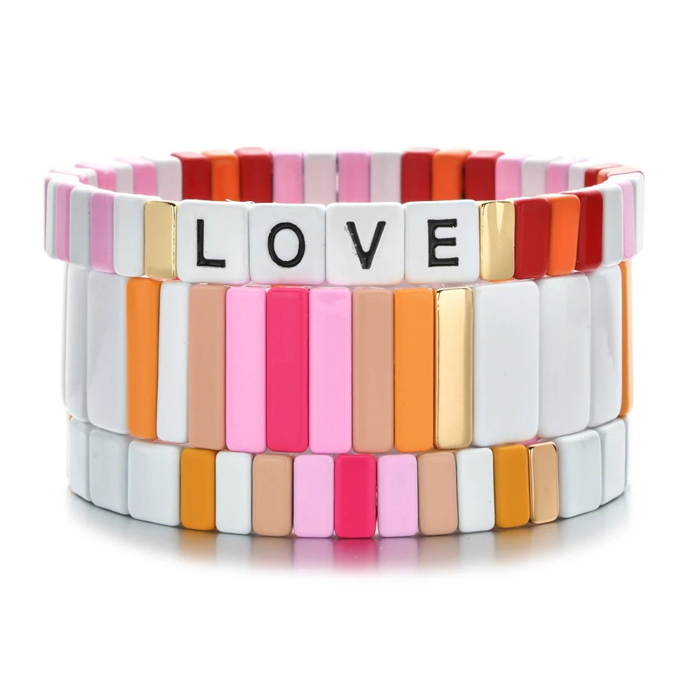 Фото 2021 новые розовые браслеты с подвесками для женщин надписью Love Tile Beads Pulseras Mujer Boho