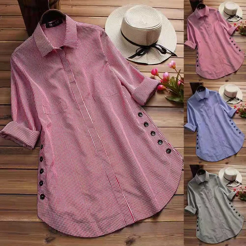 Spring Summer Women Striped Printed Shirt Irregular Side Button Long Sleeve Tops Y2k Female Oversize Shirts Plus Size AB189
Spring Summer Women Striped Printed Shirt Irregular Side Button Long Sleeve Tops Y2k Female Oversize Shirts Plus Size AB189
