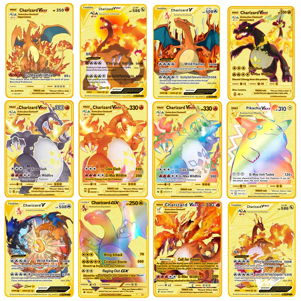 Pokemon VMAX GX, металлическая модель, Charizard Max, Pikchu, металлическая 25-я годовщина, карточка, Pokemon карты золотистого цвета, игрушки
Pokemon VMAX GX, металлическая модель, Charizard Max, Pikchu, металлическая 25-я годовщина, карточка, Pokemon карты золотистого цвета, игрушки