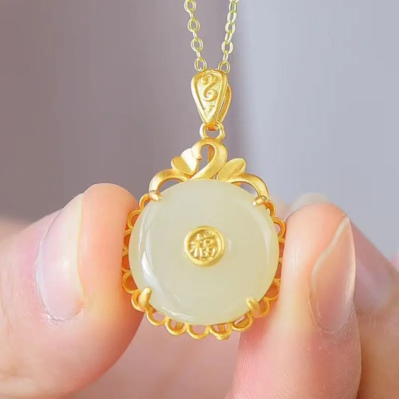 Tian Ran Hetian Suet Bai Yu Safety Buckle Pendant S925 Pure Silver Ancient Style Thick Gold Inlaid
Tian Ran Hetian Suet Bai Yu Safety Buckle Pendant S925 Pure Silver Ancient Style Thick Gold Inlaid