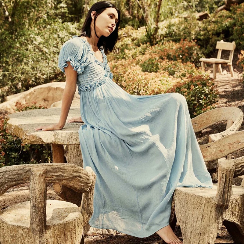 Women Dress Maxi Vintage V-neck Puff Sleeve Edible Tree Fungus Folds A-line Beach Dress For Vacation Eleagnt Solid Summer Dress
Women Dress Maxi Vintage V-neck Puff Sleeve Edible Tree Fungus Folds A-line Beach Dress For Vacation Eleagnt Solid Summer Dress