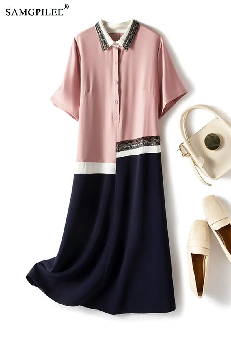 Summer Clothes For Women 2021 New Office Lady A-line Patchwork Short Sleeve Knee-length Lace Turn-down Collar Woman Dresses 4XL
Summer Clothes For Women 2021 New Office Lady A-line Patchwork Short Sleeve Knee-length Lace Turn-down Collar Woman Dresses 4XL