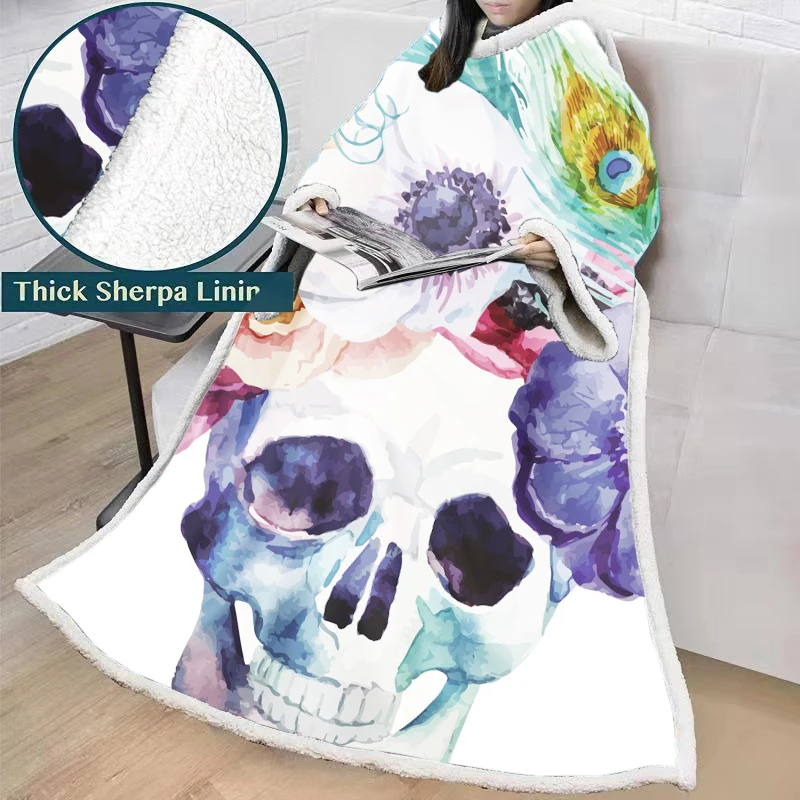 2020 Winter Warm Blanket with Sleeve Adults Kids Halloween Skull Sherpa Fleece Wearable Throw Blanket Soft Microfiber Blankets
2020 Winter Warm Blanket with Sleeve Adults Kids Halloween Skull Sherpa Fleece Wearable Throw Blanket Soft Microfiber Blankets