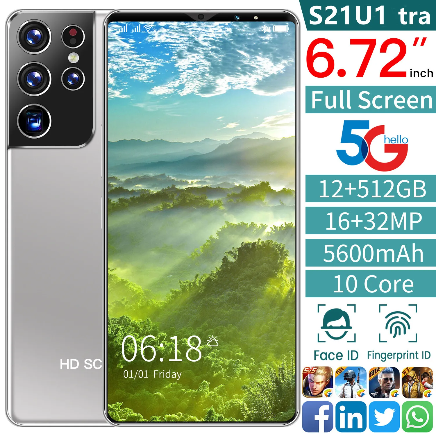 The new S21U1tra 12G + 512G Android smart gaming phone supports face recognition phone with 10-core high pixel batteryof5600mah 
The new S21U1tra 12G + 512G Android smart gaming phone supports face recognition phone with 10-core high pixel batteryof5600mah