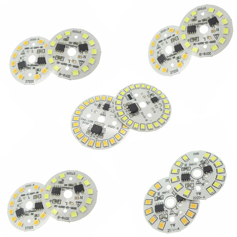 Светодиод PCB 220 В переменного тока 1-50 шт. SMD2835 3 Вт 5 7 9 12 15 18 встроенный драйвер IC