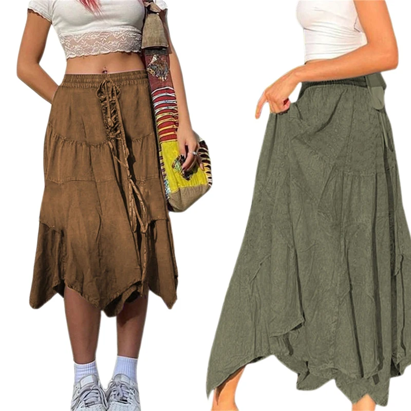 IMCUTE INS Retro Stitching Strappy Skirt Women's High Waist Elastic Drawstring Lace Irregular Long Skirt Bohemian A-line Skirts
IMCUTE INS Retro Stitching Strappy Skirt Women's High Waist Elastic Drawstring Lace Irregular Long Skirt Bohemian A-line Skirts