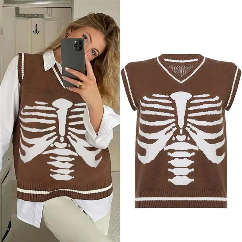 2021 Autumn Winter Loose Jumper vest Y2k Print V-neck Knitted Vest Sweater Women Casual Sleeveless Pullover for Daily
2021 Autumn Winter Loose Jumper vest Y2k Print V-neck Knitted Vest Sweater Women Casual Sleeveless Pullover for Daily
