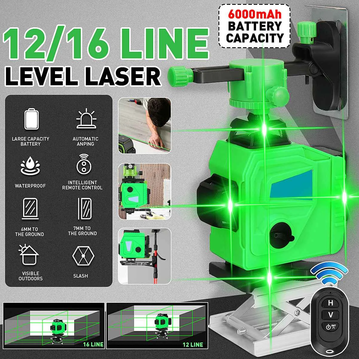 Laser Level 12/16 Lines Auto Self-Leveling 360 Horizontal and Vertical Cross Super Powerful Green Laser Beam Line EU/US Plug
Laser Level 12/16 Lines Auto Self-Leveling 360 Horizontal and Vertical Cross Super Powerful Green Laser Beam Line EU/US Plug