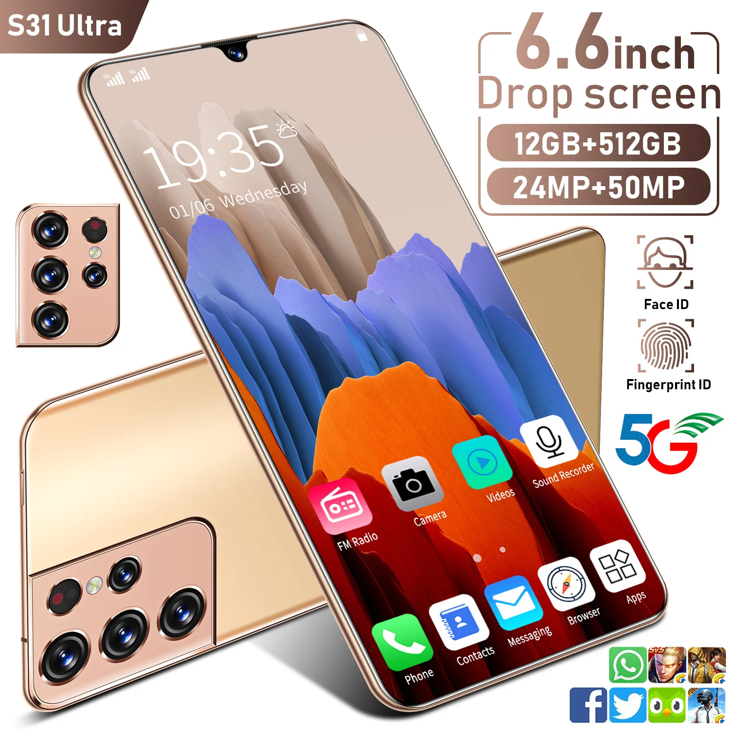2021 Global Version S31 Ultra 6.6 Inch SmartPhone 12+512G 6000mAh Full Screen Mobilephone Face Unlock Dual SIM 5G Networkphone 
2021 Global Version S31 Ultra 6.6 Inch SmartPhone 12+512G 6000mAh Full Screen Mobilephone Face Unlock Dual SIM 5G Networkphone