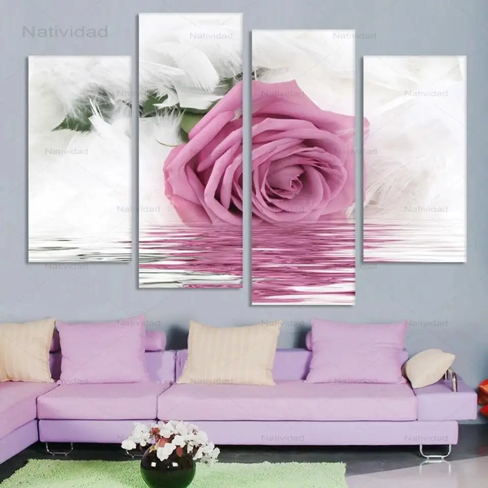 4 Pieces Modern Canvas Painting Hd Feather Pink Rose Flowers In The Water Wall Art Poster and Picture for Living Room Decoration
4 Pieces Modern Canvas Painting Hd Feather Pink Rose Flowers In The Water Wall Art Poster and Picture for Living Room Decoration