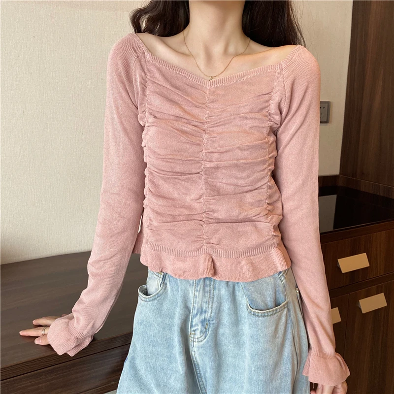Square Collar Solid Full Flare Sleeve Cropped Sweaters Pullovers Girls Chic Wrinkled Slim Sweater crop Top For Woman
Square Collar Solid Full Flare Sleeve Cropped Sweaters Pullovers Girls Chic Wrinkled Slim Sweater crop Top For Woman
