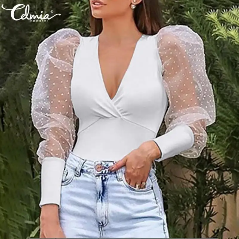 Celmia Stylish Blouses See-through Sexy Mesh Sheer Dot Shirts Women Puff Long Sleeve Top V Neck Casual Blusas Clothing
Celmia Stylish Blouses See-through Sexy Mesh Sheer Dot Shirts Women Puff Long Sleeve Top V Neck Casual Blusas Clothing