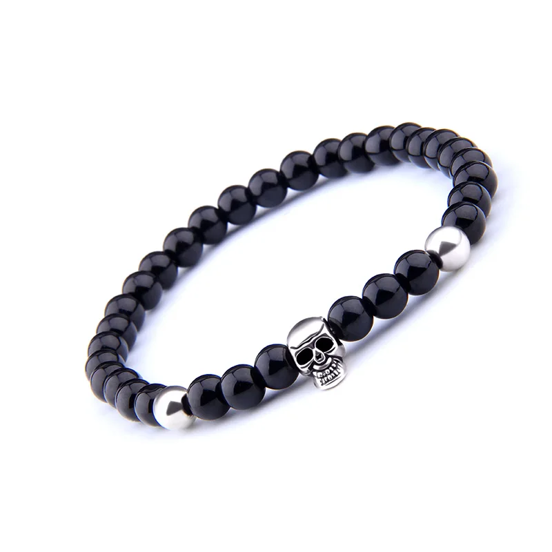Fashion Men Bracelet Natural 6 mm Black Onyx Beads Bracelet For Women Vintage Gothic Elastic Jewelry Skull Charm Pulseras Mujer
Fashion Men Bracelet Natural 6 mm Black Onyx Beads Bracelet For Women Vintage Gothic Elastic Jewelry Skull Charm Pulseras Mujer
