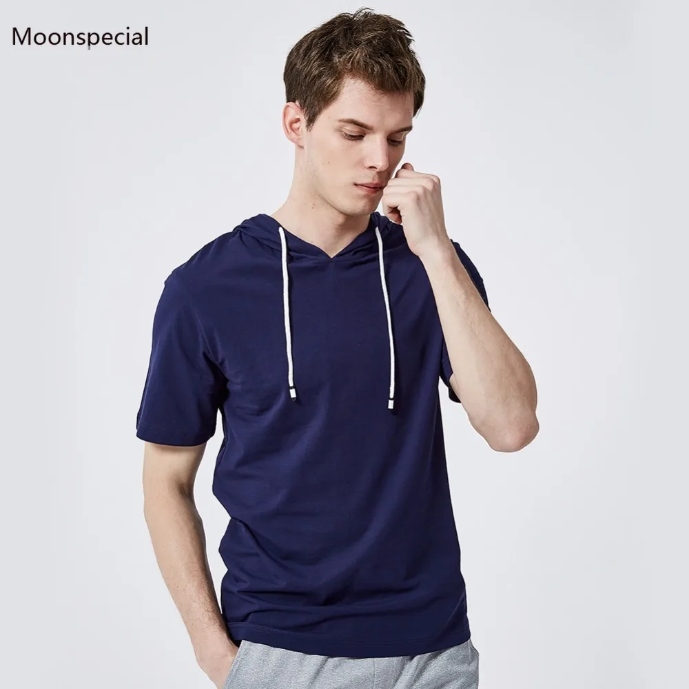 

2020 Hood Men's T Shirt Summer Tee Extended Round Sweep Hooded T-Shirt Solid Color Long Tops Hip Hop Men Long Tshirt streetwear