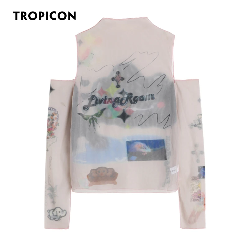 TROPICON Off The Shoulder Mesh Top Long Sleeve Tees Print Tshirt See Through T Shrit Ladies Fashion Top Bodycon Desinger Clothes
TROPICON Off The Shoulder Mesh Top Long Sleeve Tees Print Tshirt See Through T Shrit Ladies Fashion Top Bodycon Desinger Clothes