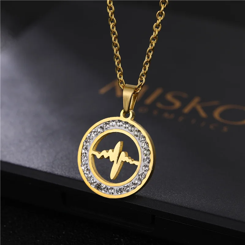 New Trend Stainless Steel Zircon Necklace for Women Gold Hollow Heartbeat Jewelry Set ECG Stud Earrings Set Female Charms Gifts
New Trend Stainless Steel Zircon Necklace for Women Gold Hollow Heartbeat Jewelry Set ECG Stud Earrings Set Female Charms Gifts