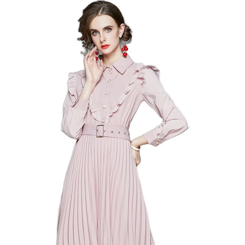 Vintage Retro Pleated Dress 2021 Autumn New Women Turn-down Collar Long Sleeve Elegant Office Dress Ruffles Vestido
Vintage Retro Pleated Dress 2021 Autumn New Women Turn-down Collar Long Sleeve Elegant Office Dress Ruffles Vestido