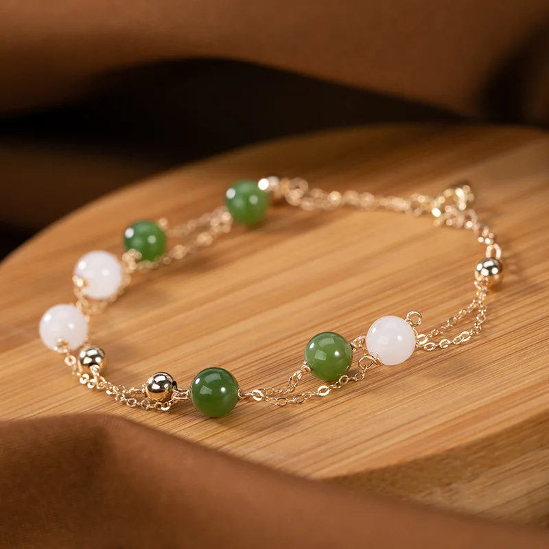 Natural 14K gilded inlaid hetian white jade beads jasper retro temperament simple ladies jewelry bangles bracelet
Natural 14K gilded inlaid hetian white jade beads jasper retro temperament simple ladies jewelry bangles bracelet