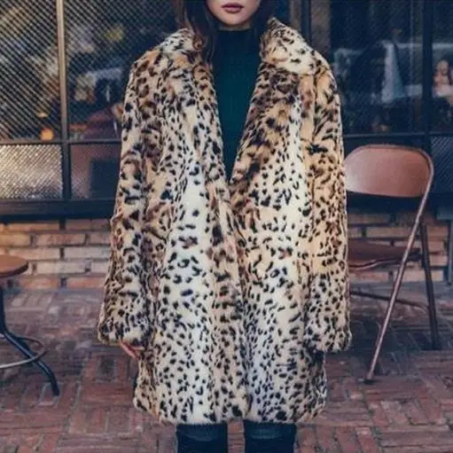 Clobee Women faux fur Coats 2019 Sexy Ladies Outerwear Leopard Printed Fake Rabbit Vintage Thicken Warm Winter Jacket G773 | Женская