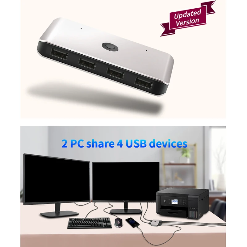 HOT-ROCKETEK KVM Switch Box USB 2.0 Switcher 2 Port PCs Sharing 4 Devices for Keyboard Mouse Printer Monitor with 2 Cables
HOT-ROCKETEK KVM Switch Box USB 2.0 Switcher 2 Port PCs Sharing 4 Devices for Keyboard Mouse Printer Monitor with 2 Cables