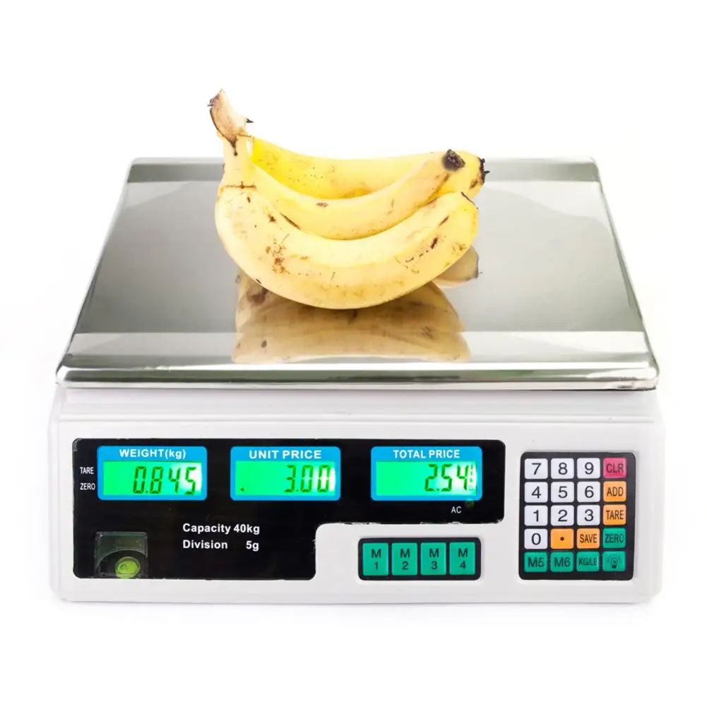 ACS-30 40kg/5g Digital Price Computing Scale with HD backlit LCD display for Vegetable Fruits US Plug Silver & White color
ACS-30 40kg/5g Digital Price Computing Scale with HD backlit LCD display for Vegetable Fruits US Plug Silver & White color