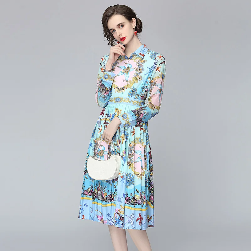 Женское плиссированное платье средней длины с длинным рукавом и принтом в виде ракушек
Женское плиссированное платье средней длины с длинным рукавом и принтом в виде ракушек