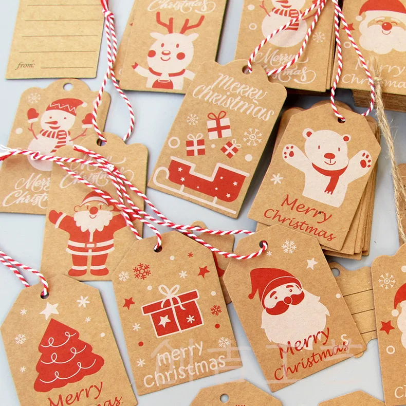 

100 шт. рождественские бирки из крафт-бумаги «сделай сам», бумажные этикетки для упаковки подарков ручной работы, подвесные бирки с Санта-Кла...