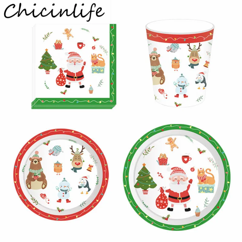Chicinlife одноразовая посуда в виде Санта Клауса снеговика оленя стильная салфетка