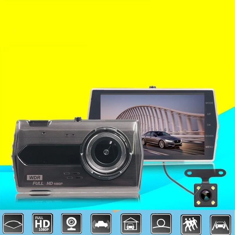Видеорегистратор автомобильный с двумя объективами Full HD 1080P 4 дюйма IPS ночным