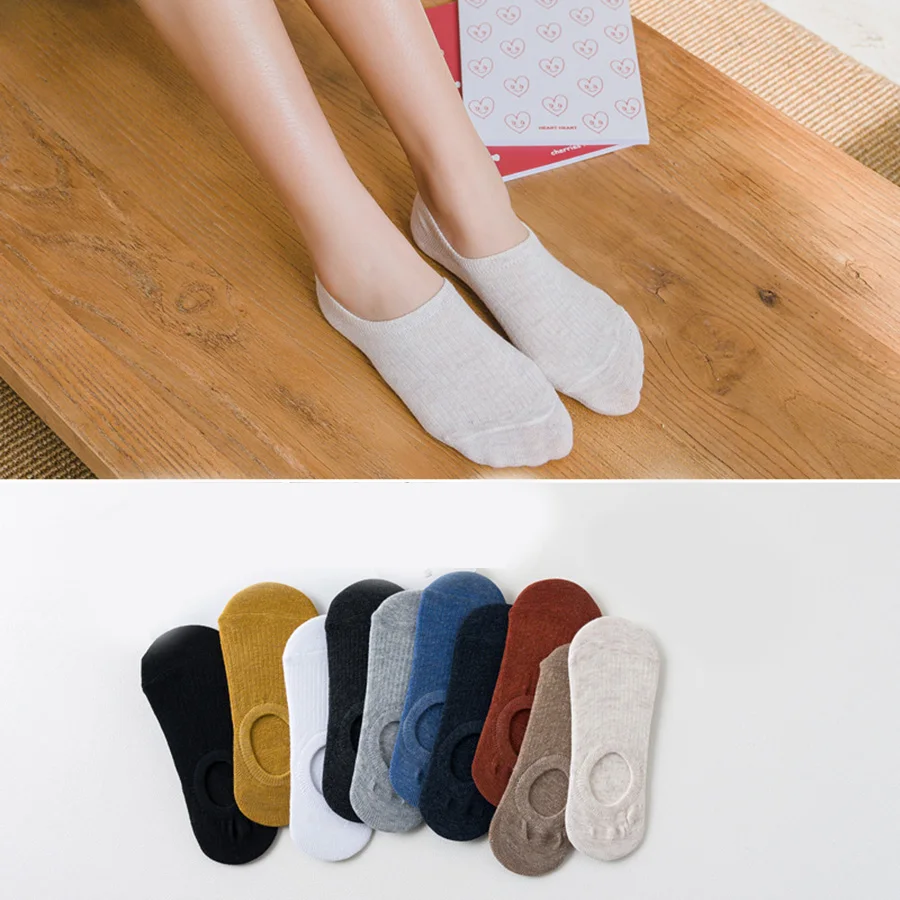 10 Pairs/lot No Show Cotton Socks Women Solid Colors Thin Breathable Casual Low Cut Sock Non Slip Design Spring Summer Autumn |