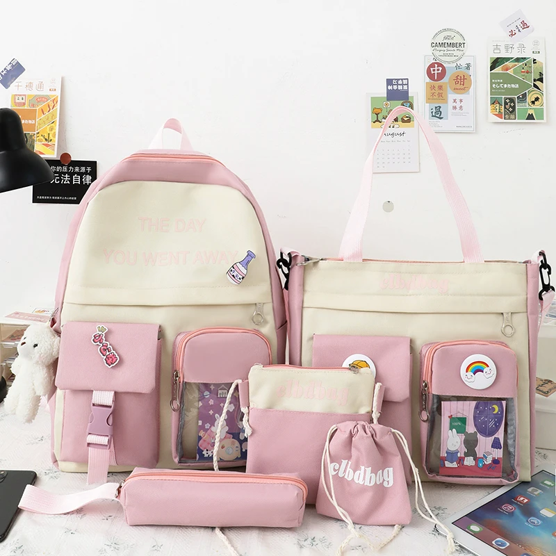 2022 NEW 5-piece set School backpack Nylon waterproof Backpack Women Kawaii doll pendant school girl backpack Cute College bags
2022 NEW 5-piece set School backpack Nylon waterproof Backpack Women Kawaii doll pendant school girl backpack Cute College bags