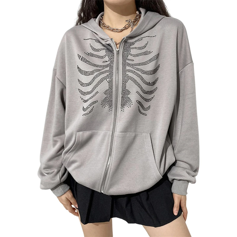 Hirigin 2021 Women's Vintage Y2k Full Zip Hoodies Long Sleeve Rhinestone Skeleton 90s Loose Sweatshirts with Pockets Streetwear
Hirigin 2021 Women's Vintage Y2k Full Zip Hoodies Long Sleeve Rhinestone Skeleton 90s Loose Sweatshirts with Pockets Streetwear